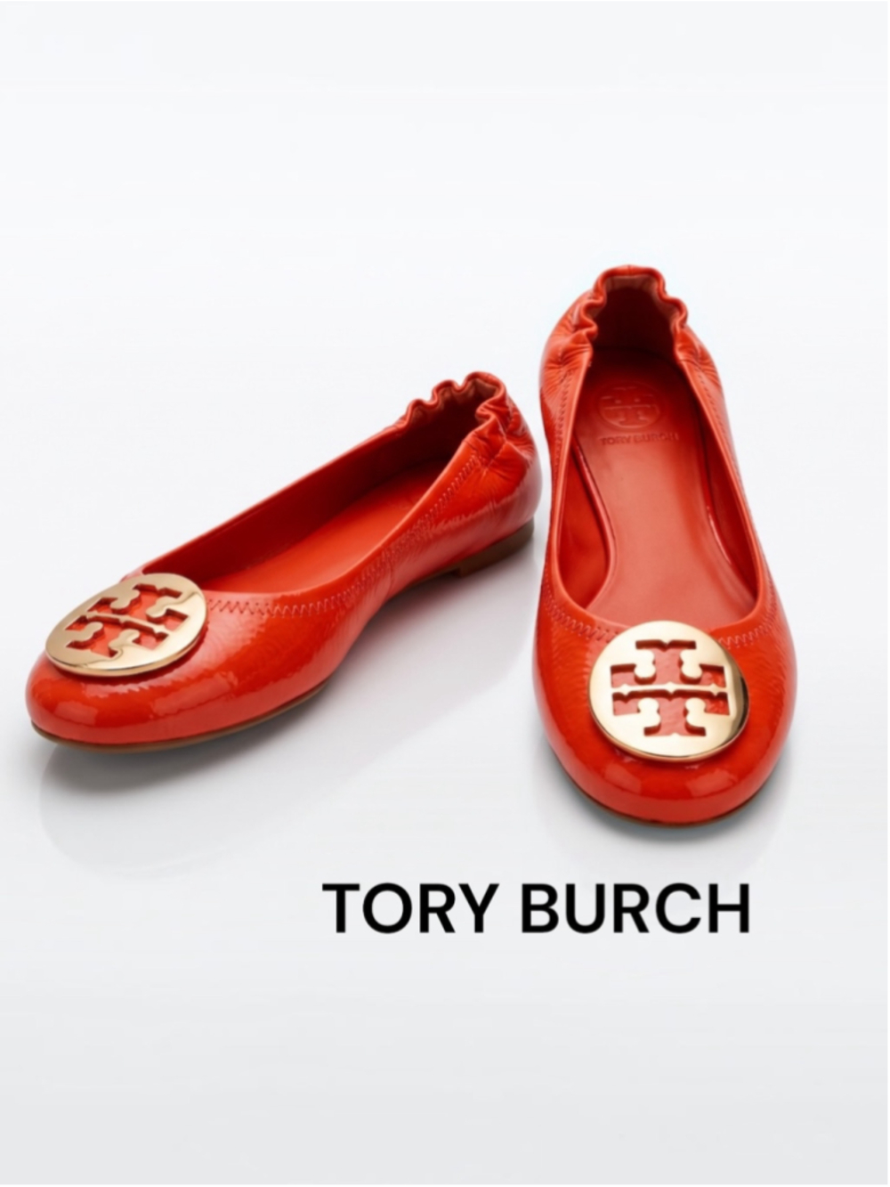 Tory Burch ORANGE Habanero Pepper Patent Pebbled Leather Ballet Flats 10